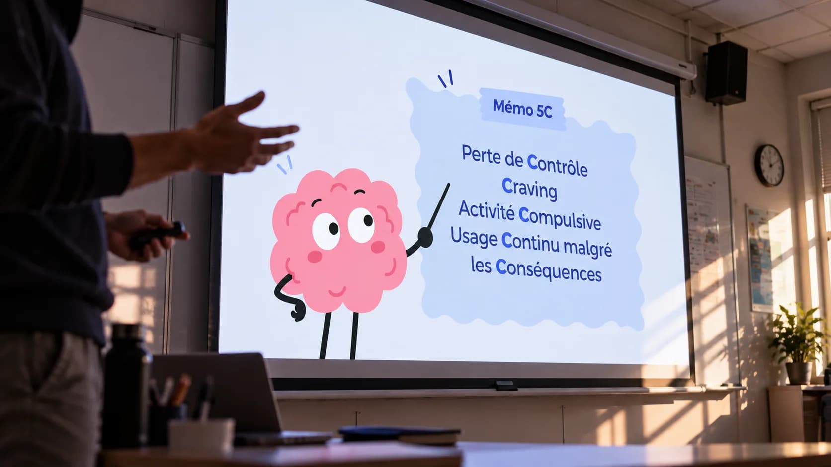 Un formateur présente le Mémo 5C en classe